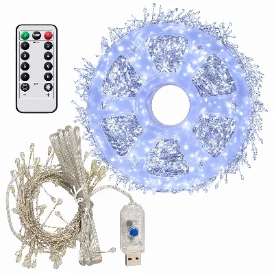 Girlanda Łańcuch Świetlny 200 LED 6m Biała Zimna 8 Funkcji Pilot Druciki USB