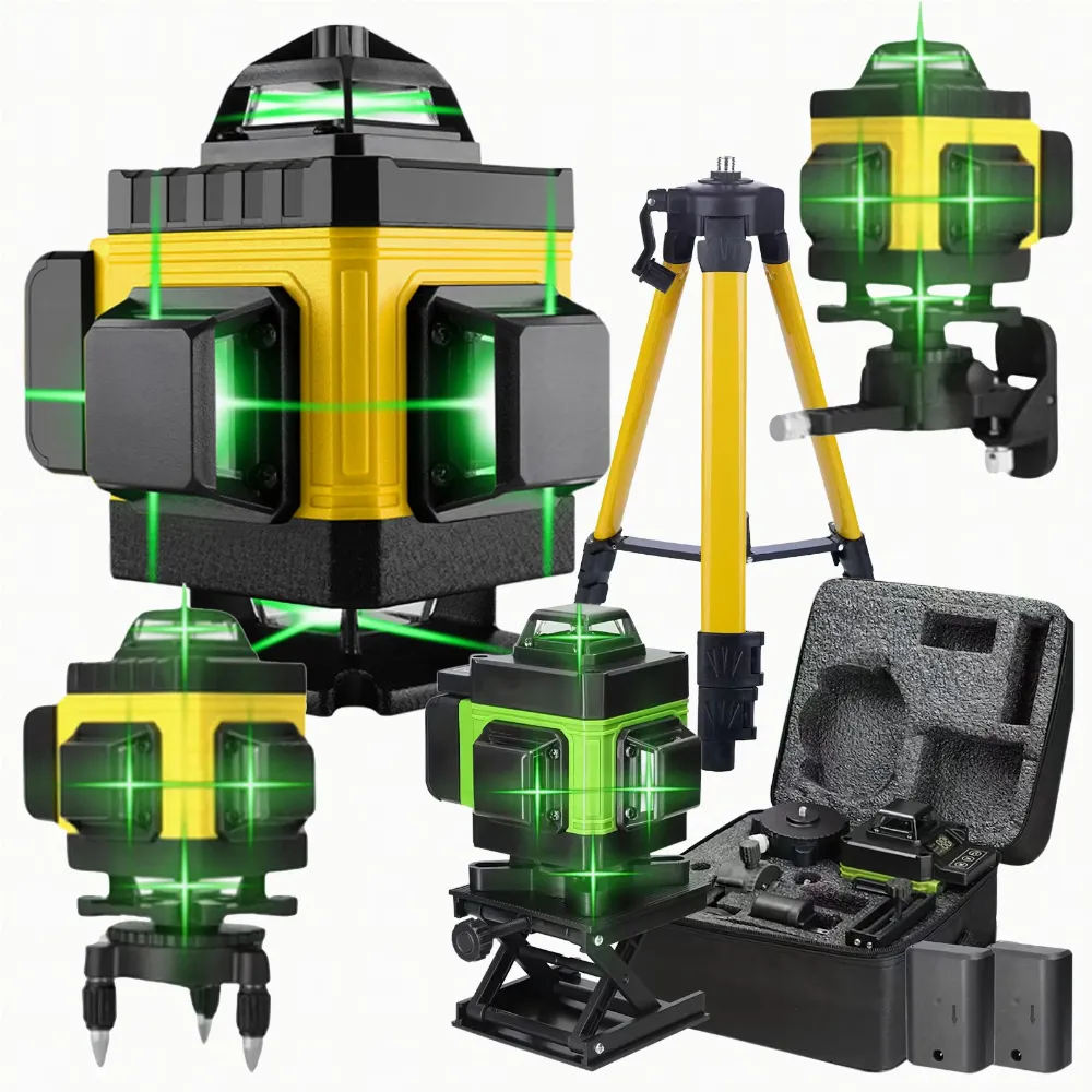 Poziomica Laserowa Laser Krzyżowy 360 Liniowy 16 Linii Zestaw Statyw 2 x Aku