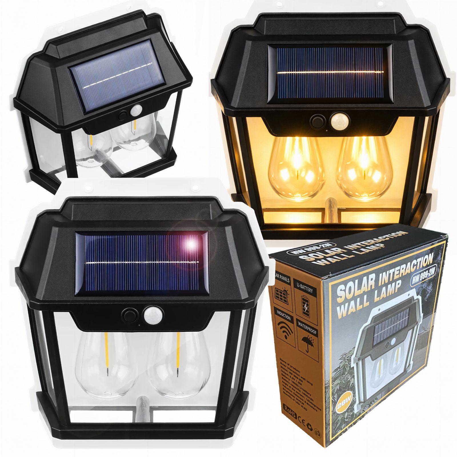 Lampa Solarna Led Podwójna Kinkiet Ogrodowy Elewacyjny z Czujnikiem Ruchu 