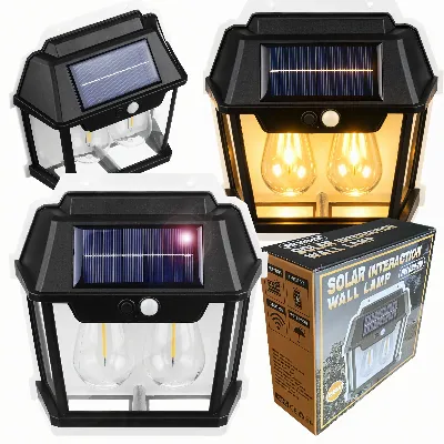 Lampa Solarna Led Podwójna Kinkiet Ogrodowy Elewacyjny z Czujnikiem Ruchu 