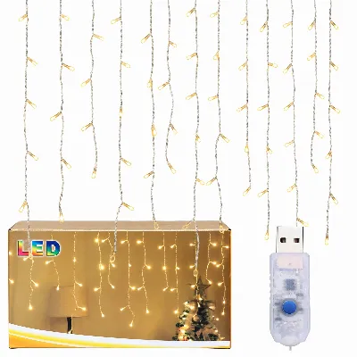 Kurtyna Świetlna Lampki Choinkowe Sople 96 Led Girlanda Biała Ciepła USB 3,5m