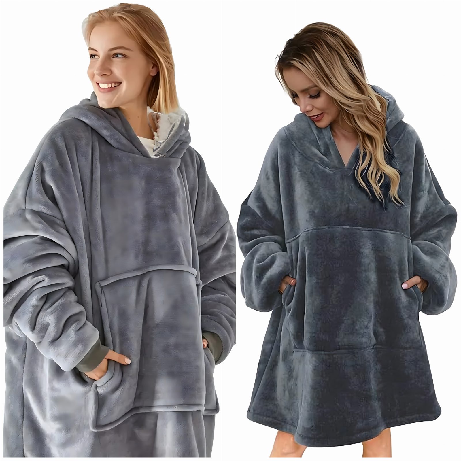 DUŻA BLUZA KOCOBLUZA OVERSIZE GRUBA Z KAPTUREM SZLAFROK SZARA DAMSKA MĘSKA