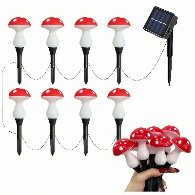 Lampa Lampki Solarne Ogrodowe Wbijane Grzybki Muchomorki Led 5,5m 8 szt