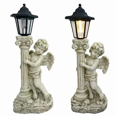 Figurka Świecznik Dekoracja Posążek Aniołek Solarny Led do Ogrodu na Grób 49cm