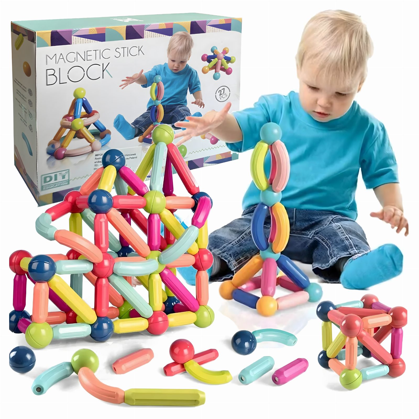 Klocki Magnetyczne Edukacyjne Kreatywne Magnetic Sticks 27 Elementów  