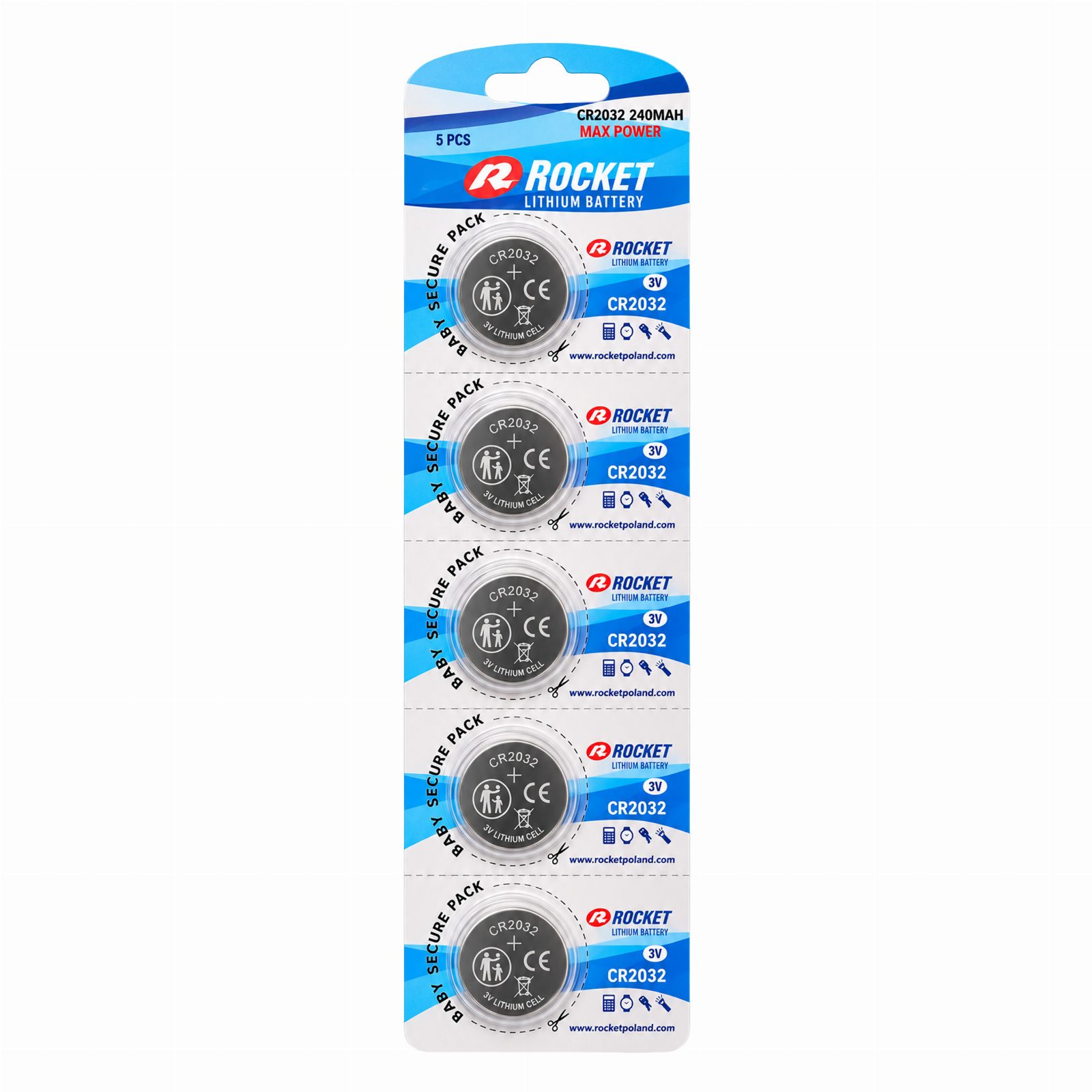 Baterie 5 Szt Litowa Rocket CR2032 3V 240mAh Bateria Guzikowa Zestaw 