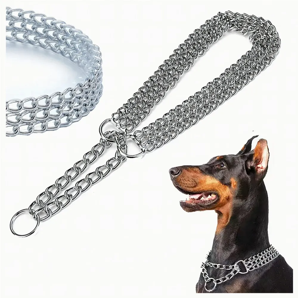 Mocna Obroża Zaciskowa Metalowa Łańcuszkowa 3 Rzędy dla Psa 45 cm Łańcuch