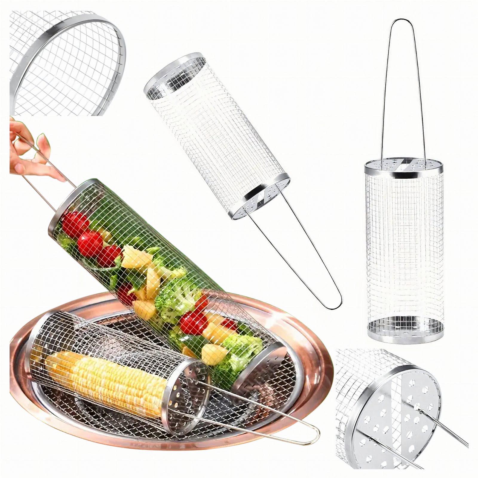 Kosz Koszyk do Grillowania Warzyw Frytek Ryb Ruszt Rolka na Grill Obrotowa