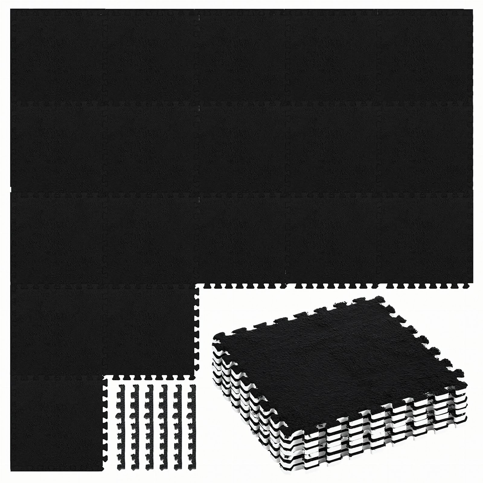 12x Puzzle Piankowe EVA Mata Pluszowa Dywan Podłogowa Czarne 30x30cm