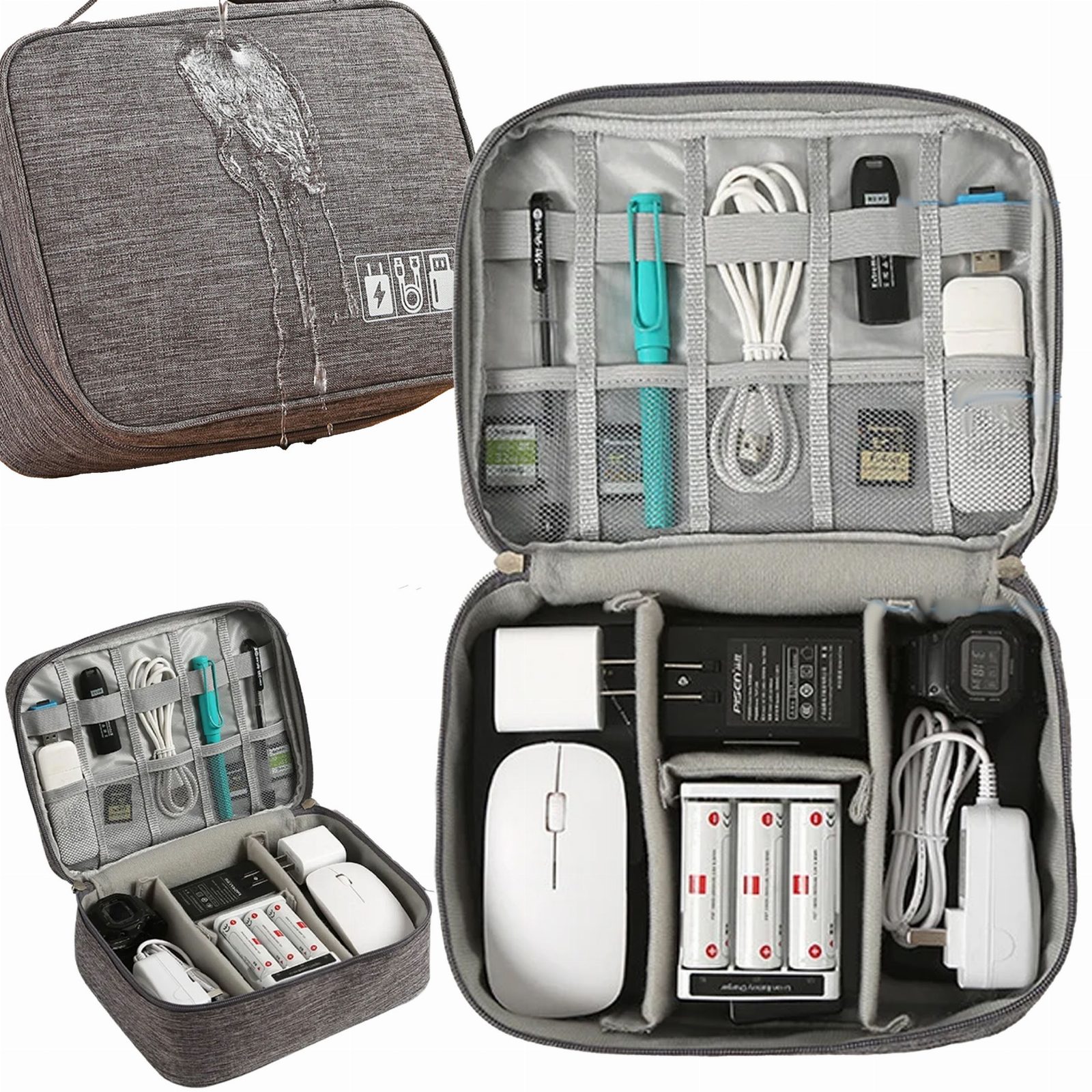ORGANIZER PODRÓŻNY ETUI TORBA NA KABLE ŁADOWARKI USB AKCESORIA + UCHWYT 