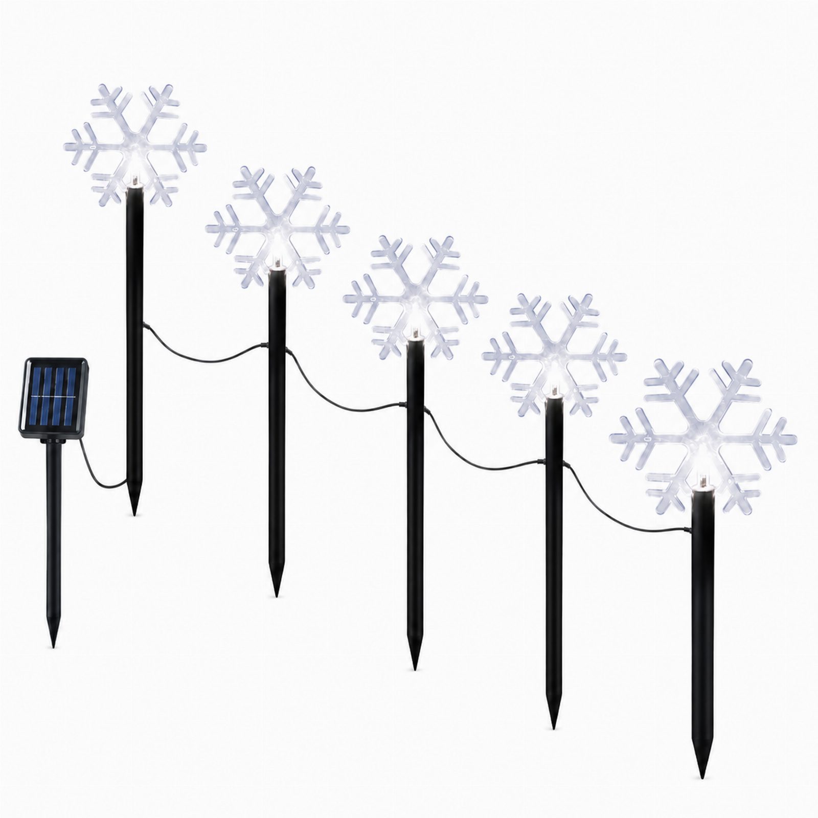 Lampki Led Świąteczne Płatki Śniegu Śnieżynki Solarne 5szt Wbijane Dekoracja