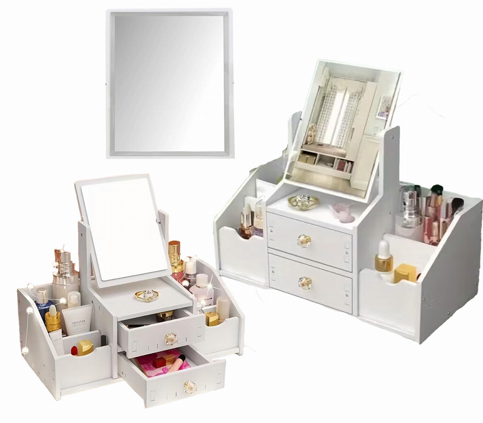 Szkatułka na biżuterię Toaletka z Lusterkiem na Kosmetyki Organizer Glamour