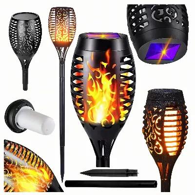 Lampa Solarna Ogrodowa Pochodnia Ogień Efekt Płomienia Wbijana  ozdobna 4szt.