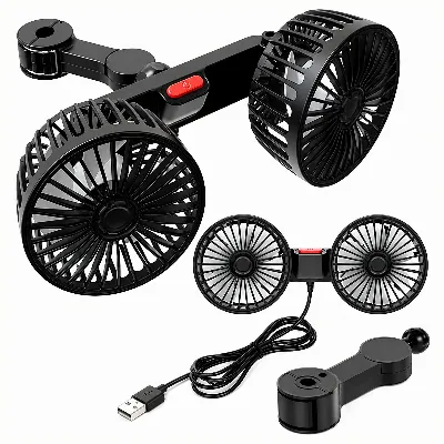 Wentylator Samochodowy Wiatrak Obrotowy Podwójny do Auta Mocny 360° USB