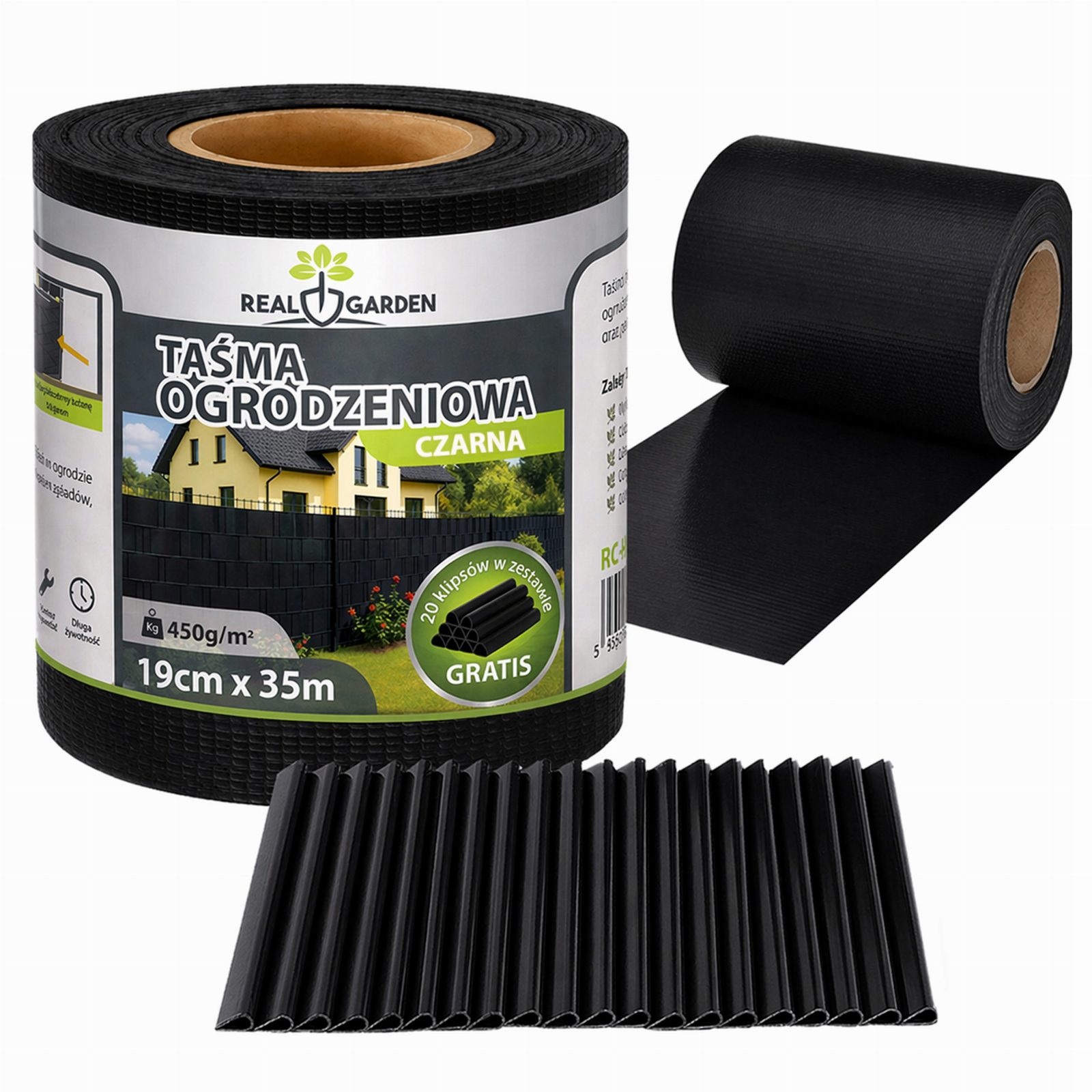 Taśma Ogrodzeniowa 19 cm x 35 m Osłona Panelowa na Ogrodzenie Płot UV Czarna