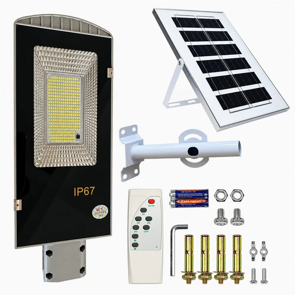 Latarnia Ogrodowa Lampa Solarna na Słup Mocna 50W Panel Uliczna 100 Led