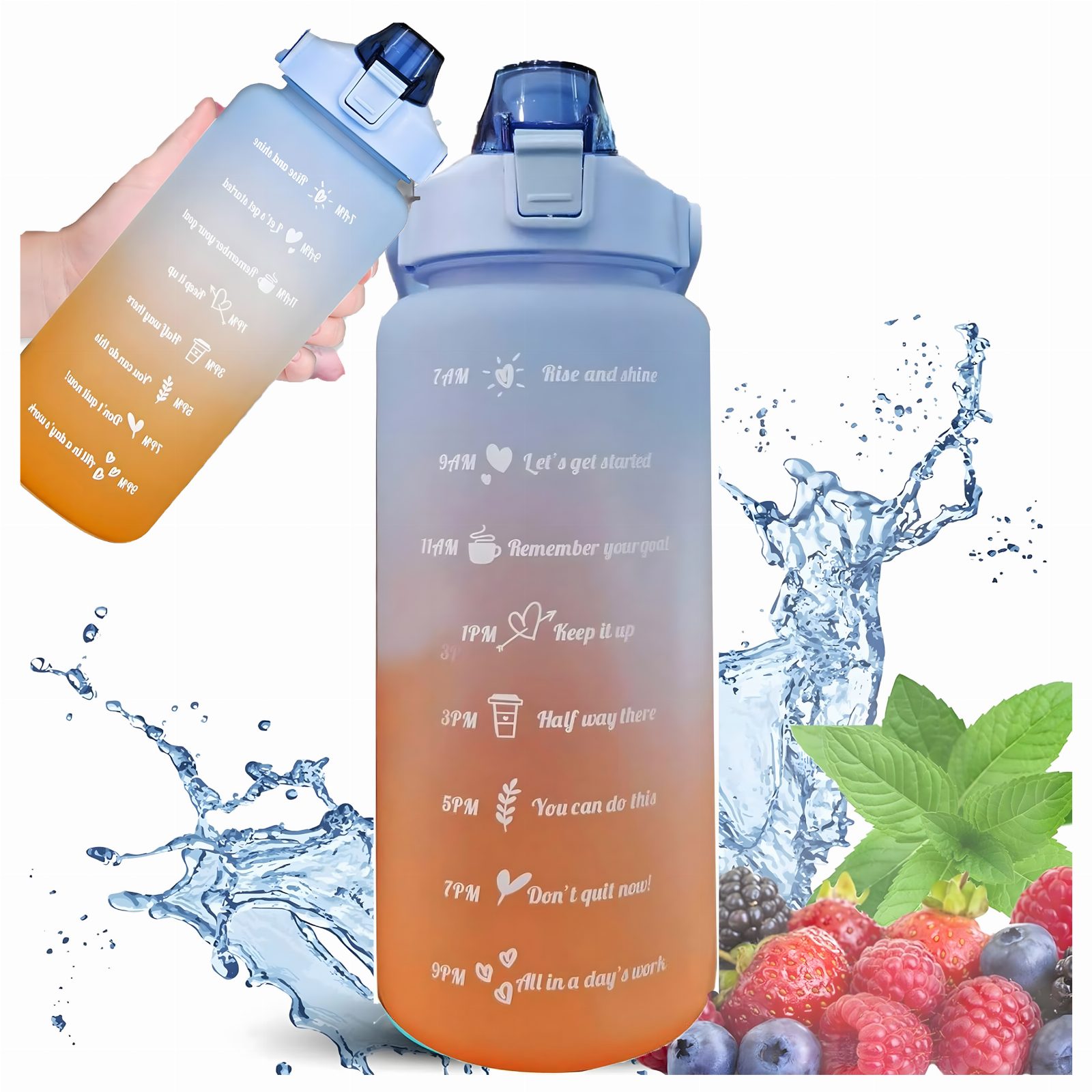 BUTELKA MOTYWACYJNA BIDON NA WODĘ 2000ml 2l ZE SŁOMKĄ Z UCHWYTEM MIARKĄ 
