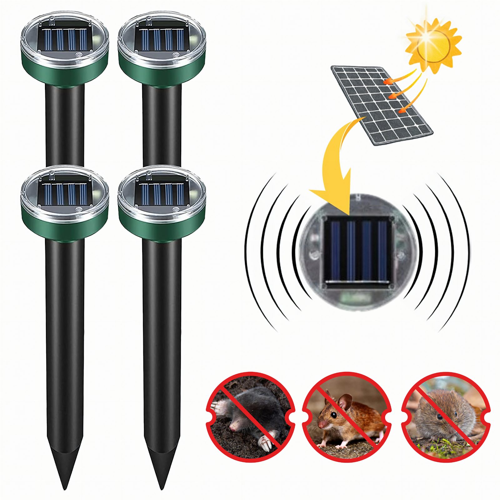 Odstraszacz Solarny na Krety Przeciwko Kretom Ultradźwiękowy Mocny Silny zestaw 4szt.