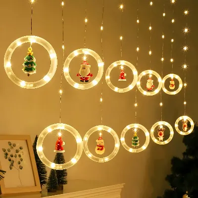 Kurtyna Led Lampki Świąteczne Kółka z Figurkami 10 szt 8 Trybów 110 Led