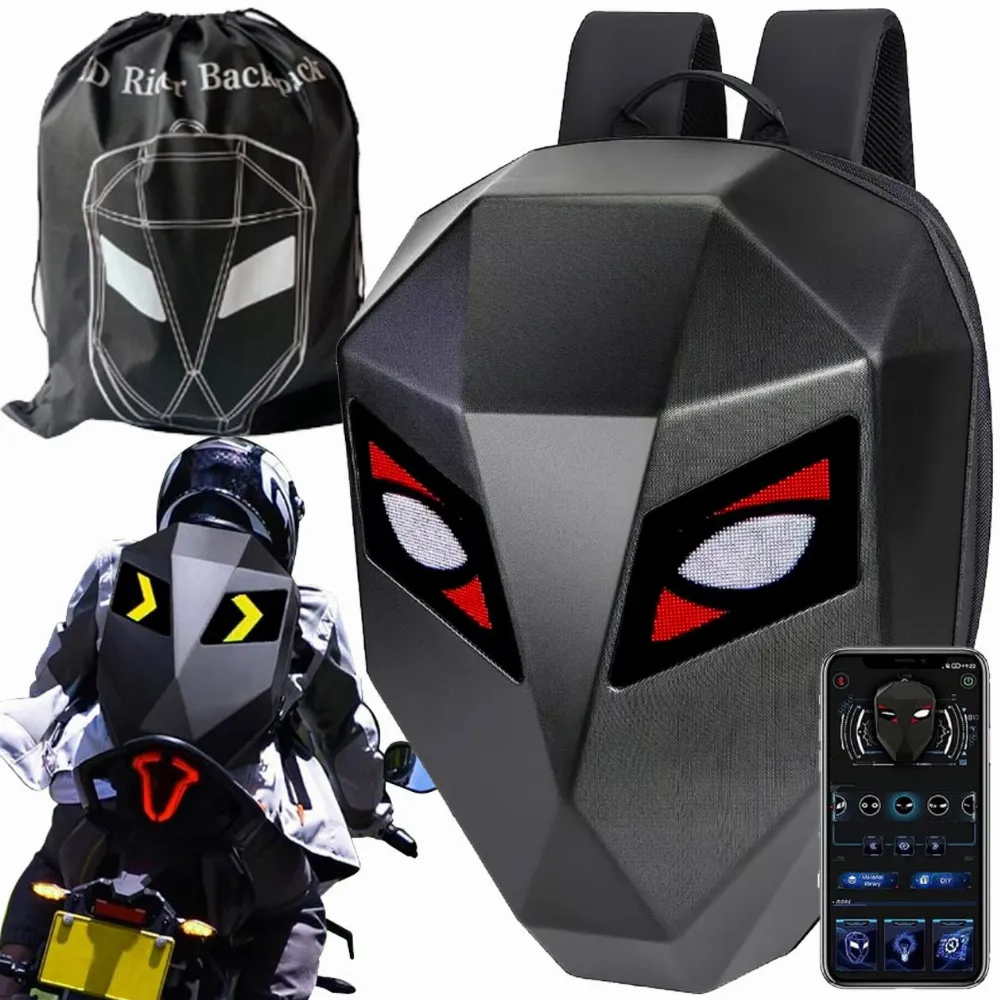 PLECAK NA MOTOR Z OCZAMI LED MOTOCYKLOWY NA KASK EKRAN BLUETOOTH USB DUŻY