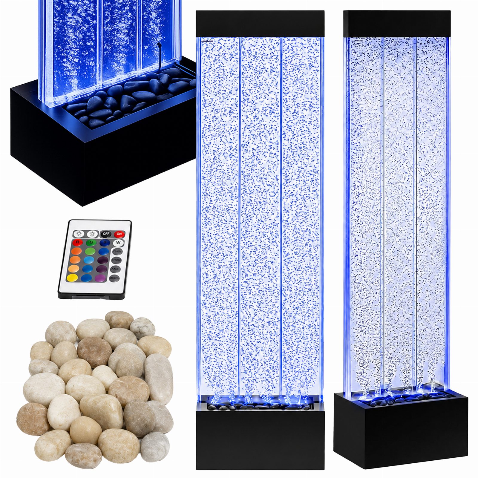 Wolnostojąca Ściana Ścianka Wodna Bąbelkowa Fontanna LED RGB Kolory 150x39x26cm