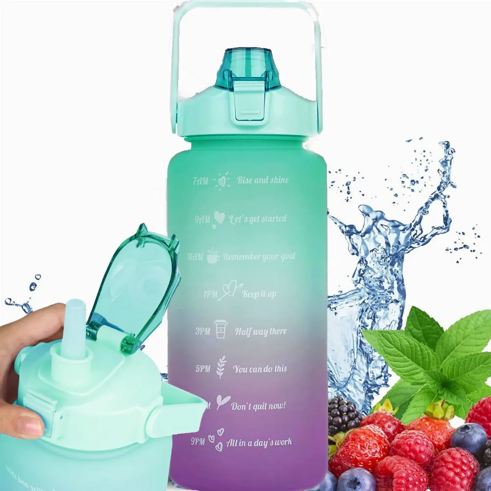 BUTELKA MOTYWACYJNA BIDON NA WODĘ 2000ml 2l ZE SŁOMKĄ Z UCHWYTEM MIARKĄ 