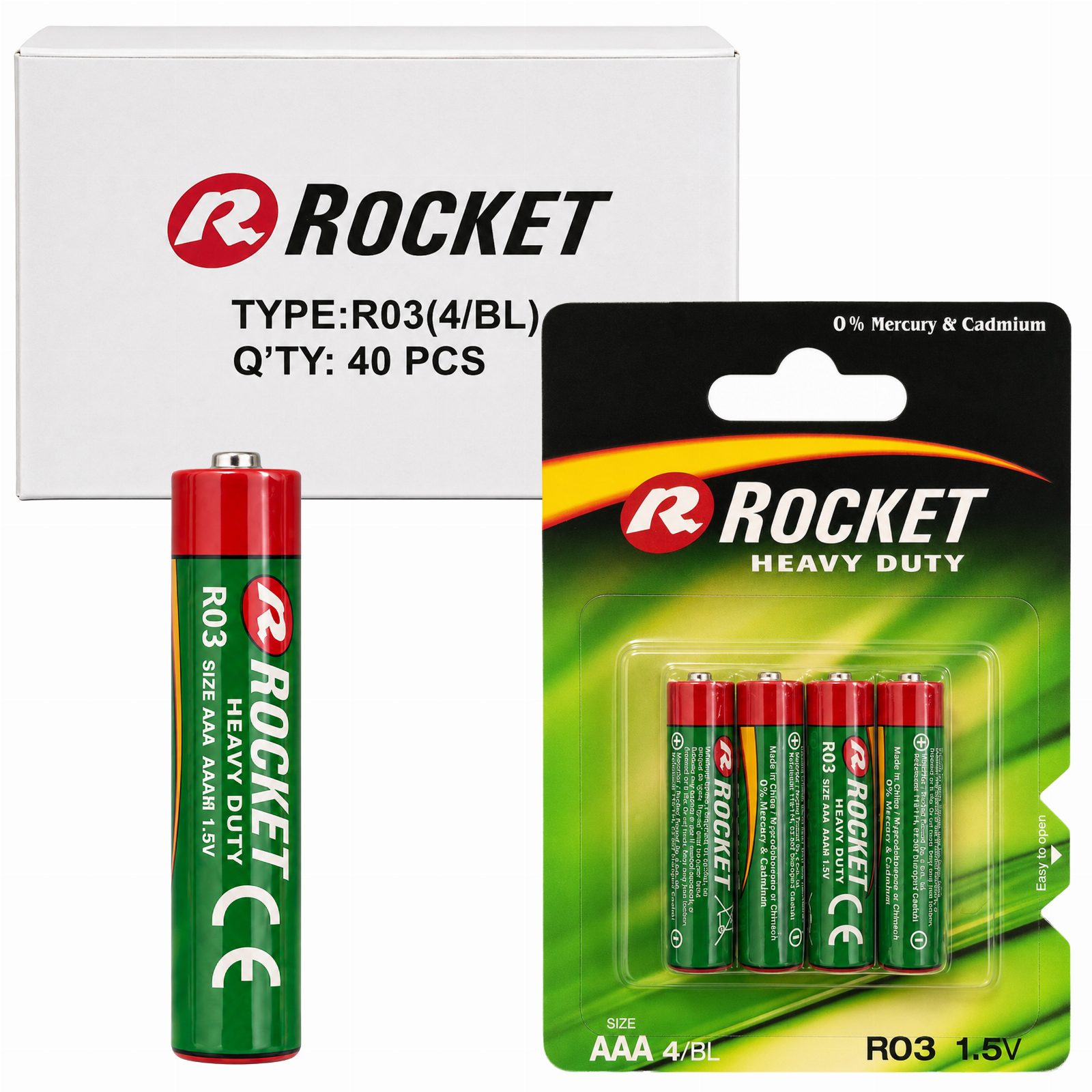 Baterie 10x4 Szt Rocket Cynkowo-Węglowa Paluszki AAA R03 1,5V Zestaw Baterii