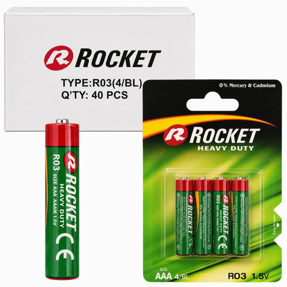 Baterie 10x4 Szt Rocket Cynkowo-Węglowa Paluszki AAA R03 1,5V Zestaw Baterii