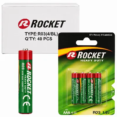 Baterie Rocket Cynkowo-Węglowa Paluszki AAA R03 1,5V Zestaw Baterii 4 Szt