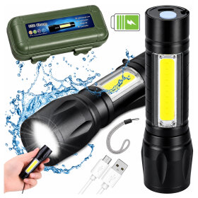 Latarka Taktyczna Mocna LED COB USB Wojskowa Akumulatorowa Etui Lampka Zoom