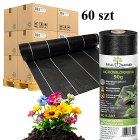 60x Agrowłóknina 90G 1,6x50m Czarna UV Agrotkanina Mata Antychwastowa 