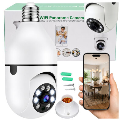 Kamera IP Bezprzewodowa WiFi Żarówka E27 30W do Monitoringu Domu Niania 