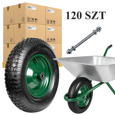 120x  Koło do Taczki Taczek 2PR 4.80/4.00-8 z Dętką i Ośką Kompletne Gumowe Mocne 
