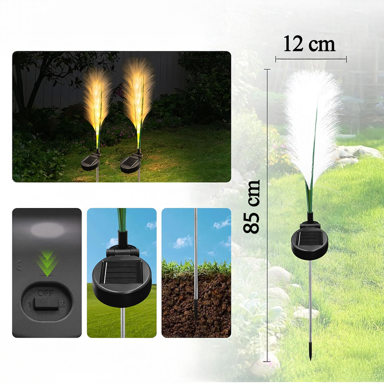 2x Lampa Ogrodowa Solarna Wbijana Trawa Pampasowa Ozdobna Panel Led 85cm (4)
