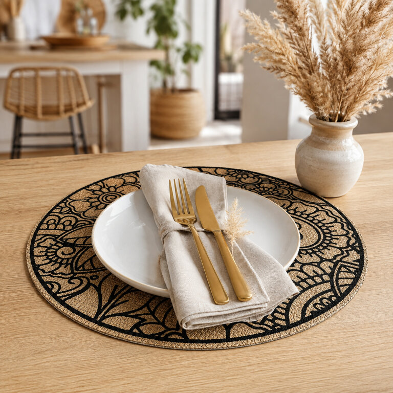 Podkładka Mata na Stół Blat pod Talerz Stołowa Okrągła Boho Ochronna 38 cm (6)