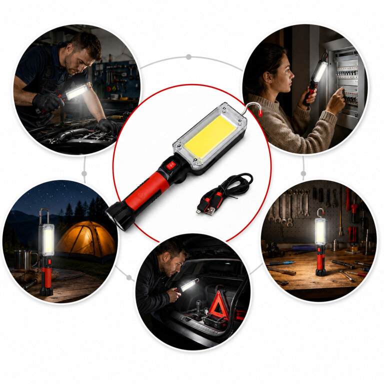 Latarka Lampa Warsztatowa Kanałowa Led z Hakiem Magnesem 700 Lm 20 W Mocna (7)