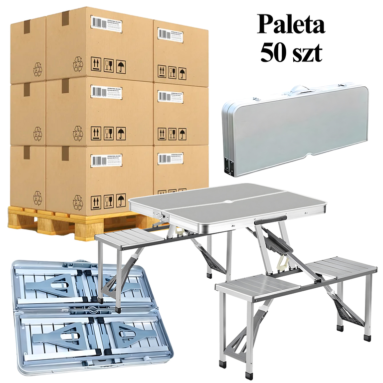 50x  Składany Stolik Stół Turystyczny Kempingowy Aluminiowy podróżny z Ławkami (1)