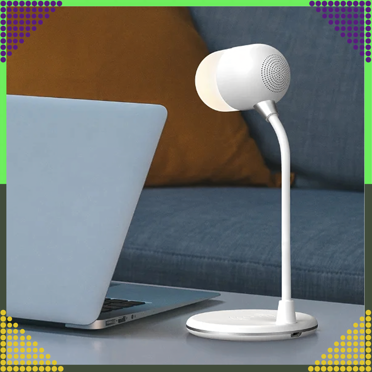 Lampka Biurkowa Nocna Ładowarka Indukcyjna Głośnik Bluetooth Szkolna Nauka (14)