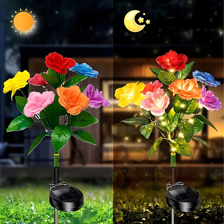 2 x Lampa Solarna Ogrodowa Wbijna Kwiat Róż Róży Ozdoba Kwiaty Solarne Led (5)