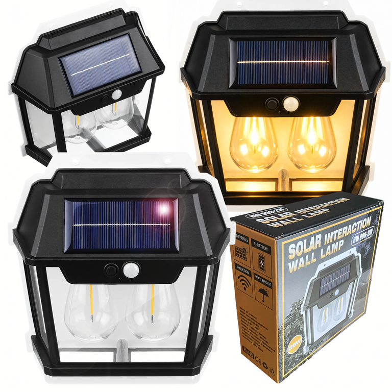 Lampa Solarna Led Podwójna Kinkiet Ogrodowy Elewacyjny z Czujnikiem Ruchu 