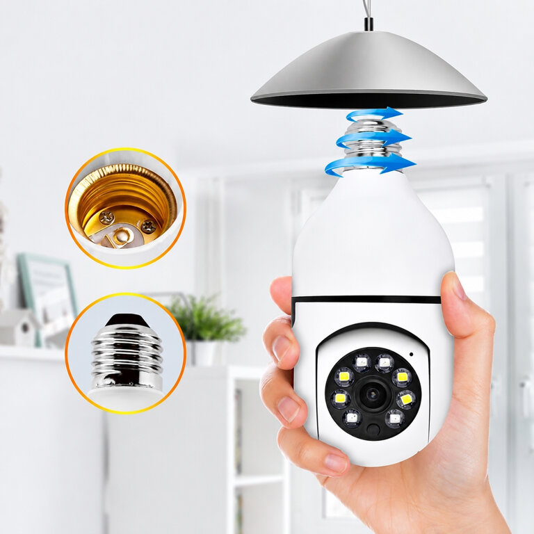 Kamera IP Bezprzewodowa WiFi Żarówka E27 30W do Monitoringu Domu Niania  (12)