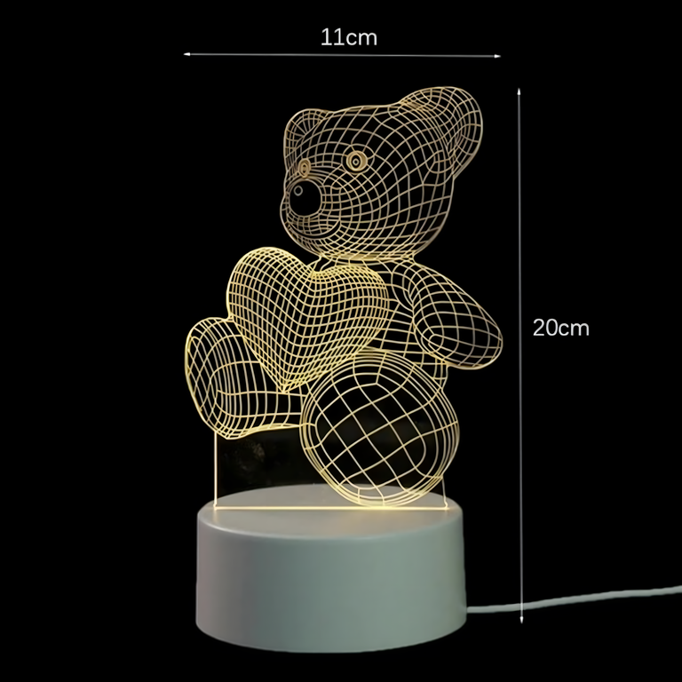 Lampka Nocna Prezent Miś 3D Illusion do Sypialni dla Dzieci Biurkowa USB (12)