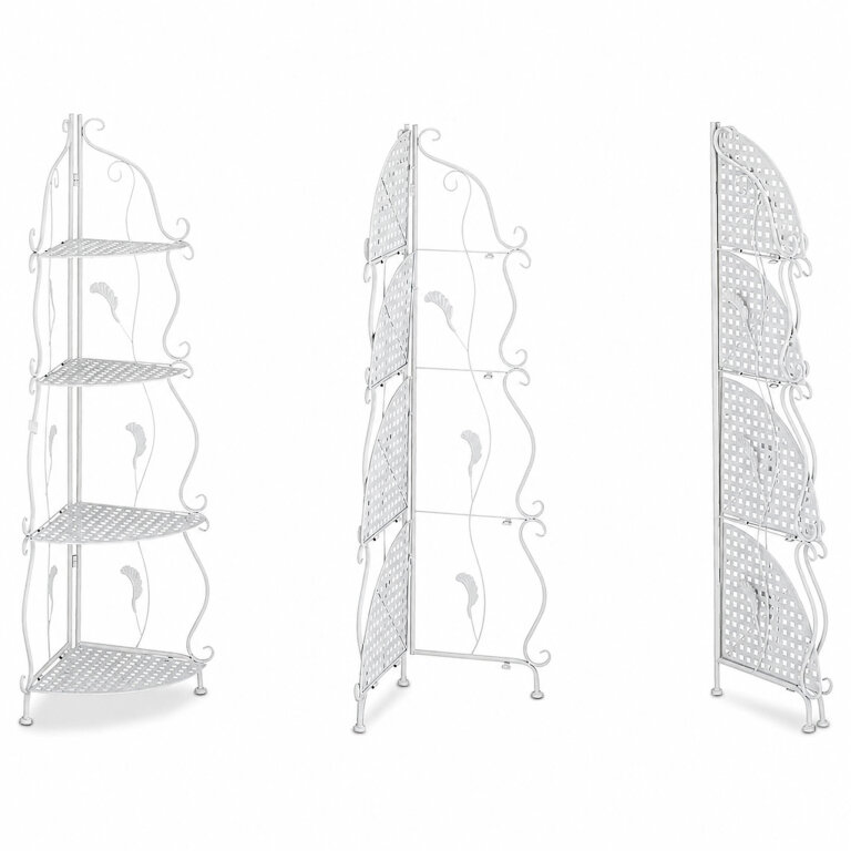 120x Regał Narożny Metalowy Składany Ozdobny na Kwiaty Książki z 4 Półkami Biały (4)