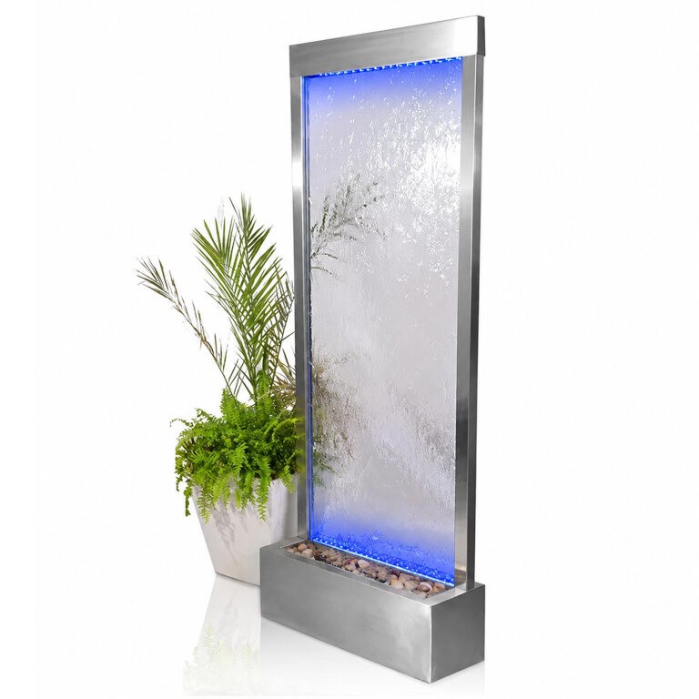 Fontanna Ściana Kaskada Wodna Ogrodowa Podświetlana LED Szklana 150x45cm  (2)