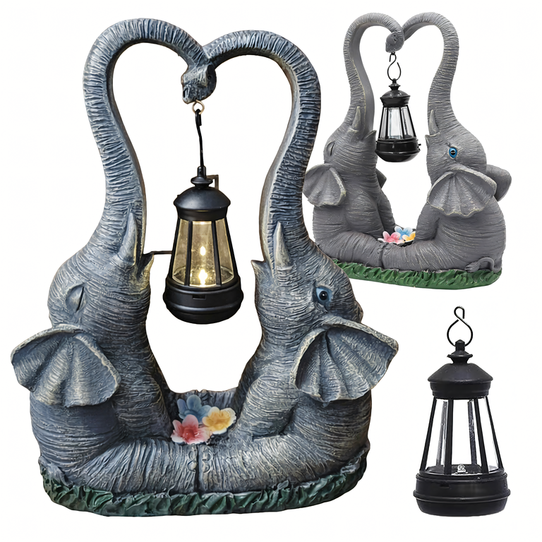 Figurka Lampka Lampa Ozdoba Ogrodowa Solarna Led Słoń Słonik z Lampionem  (1)