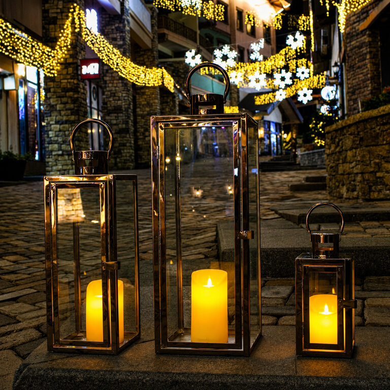 Zestaw 3szt Lampionów Szklanych Ozdobnych Duży Lampion Latarnia 31-41-52cm  (11)