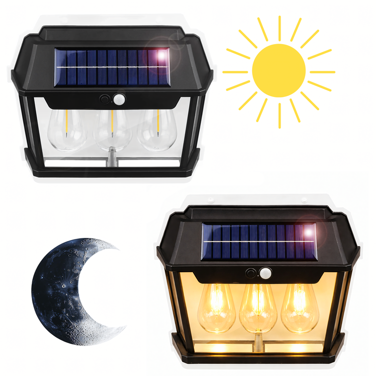 Lampa Solarna Led Potrójna Kinkiet Ogrodowy Elewacyjny z Czujnikiem Ruchu  (6)