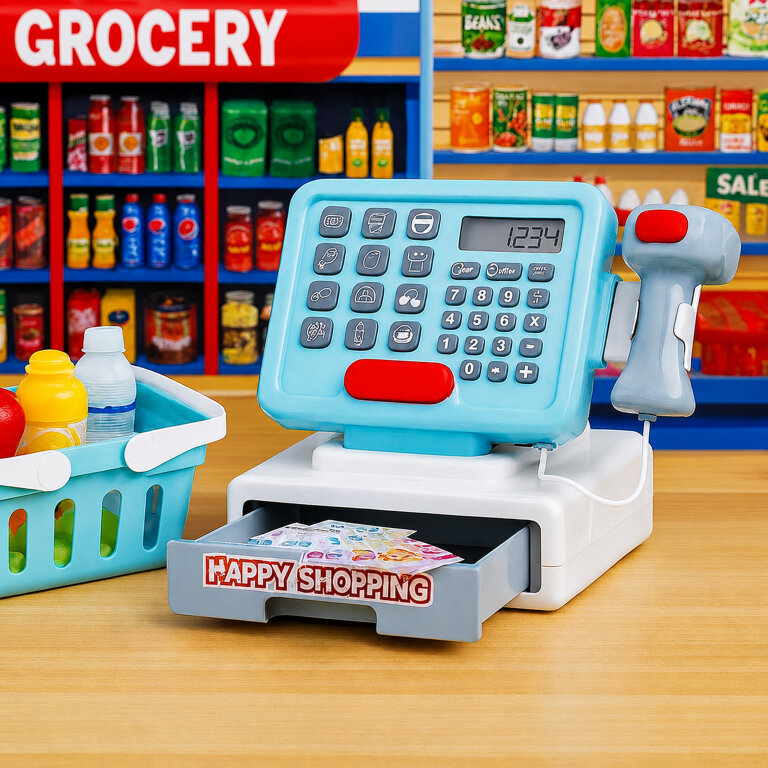 Kasa Sklepowa Interaktywna Skaner Koszyk Produkty Spożywcze Światła Dźwięki (8)