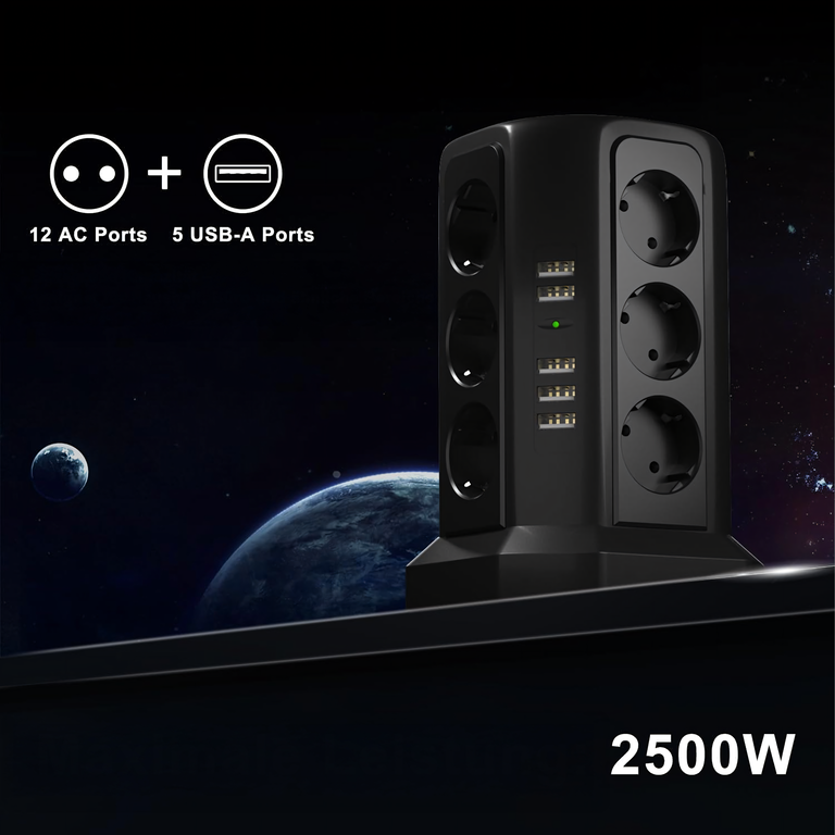 Listwa Zasilająca Stojąca Ochronna Odgromowa 12 Gniazd + 5 Portów Usb Reset (13)