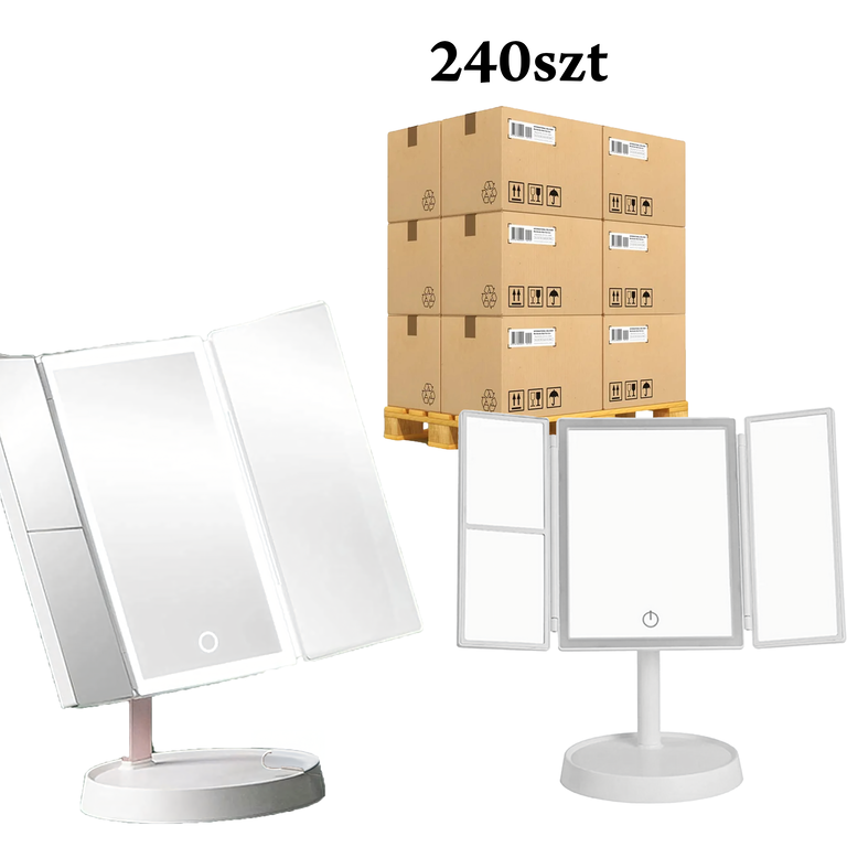 240x  Lusterko Kosmetyczne Podświetlane Led Rozkładane Lustro do Makijażu x3  (1)